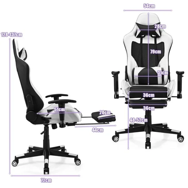 Chaise de Bureau avec Dossier Haut Repose-pieds et Accoudoirs Réglables Chaise de Gaming Ergonomique Rouge