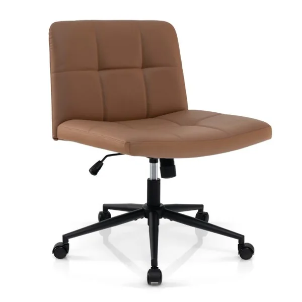 Chaise de Bureau avec Roulettes Chaise Rembourrée en Cuir PU avec Siège Surdimensionné en Forme de ‘U ’Réglable en Hauteur Beige/Marron