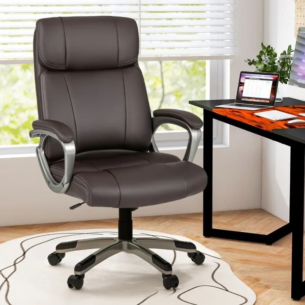 Chaise de Bureau de Direction en Cuir Pu à Bascule Hauteur Réglable Chaise de Travail Ergonomique avec Accoudoirs Rembourrés Pivotante à 360° Marron