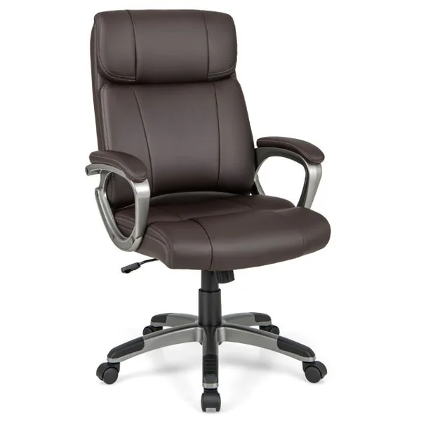 Chaise de Bureau de Direction en Cuir Pu à Bascule Hauteur Réglable Chaise de Travail Ergonomique avec Accoudoirs Rembourrés Pivotante à 360° Marron