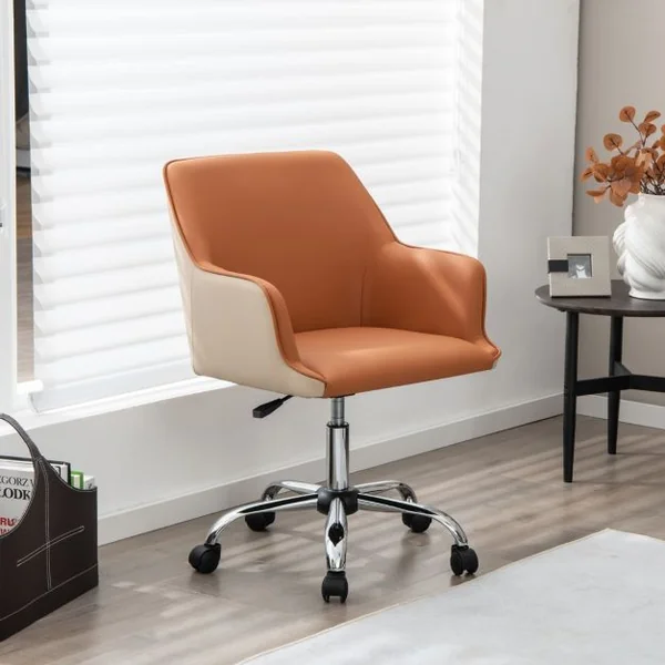 Chaise de Bureau en Cuir PU Siège Réglable Fauteuil de Bureau Pivotant Siège Ergonomique Charge 150 kg Marron