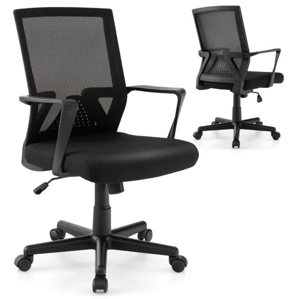 Chaise de Bureau Ergonomique Chaise de Travail avec Dossier à Bascule Pivotante en Maille avec Accoudoirs pour Chambre Bureau Noir