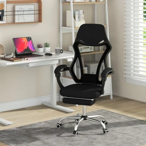 Chaise de Bureau Ergonomique en Maille avec Repose-pieds Chaise de Direction Pivotante Dossier Réglable Appui-tête Accoudoirs Noir
