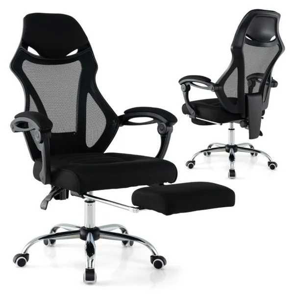 Chaise de Bureau Ergonomique en Maille avec Repose-pieds Chaise de Direction Pivotante Dossier Réglable Appui-tête Accoudoirs Noir