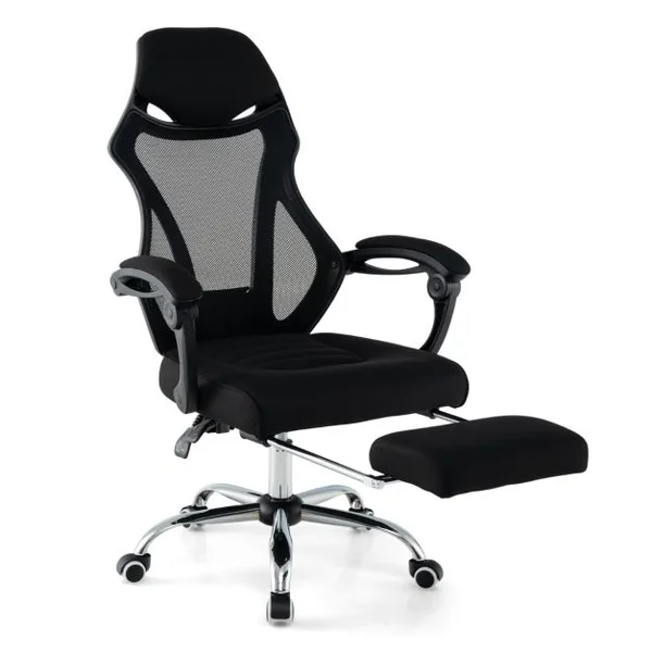 Chaise de Bureau Ergonomique en Maille avec Repose-pieds Chaise de Direction Pivotante Dossier Réglable Appui-tête Accoudoirs Noir
