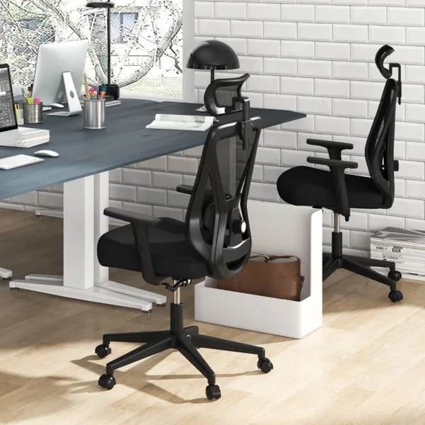 Chaise de Bureau Ergonomique en Maille Chaise de Travail Pivotante Réglable Dossier à Bascule de 90° à 120° Support Lombaire Réglable Noir