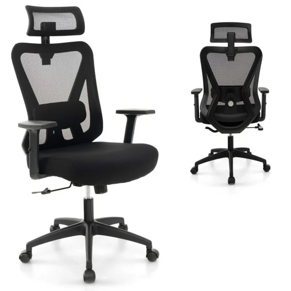 Chaise de Bureau Ergonomique en Maille Chaise de Travail Pivotante Réglable Dossier à Bascule de 90° à 120° Support Lombaire Réglable Noir