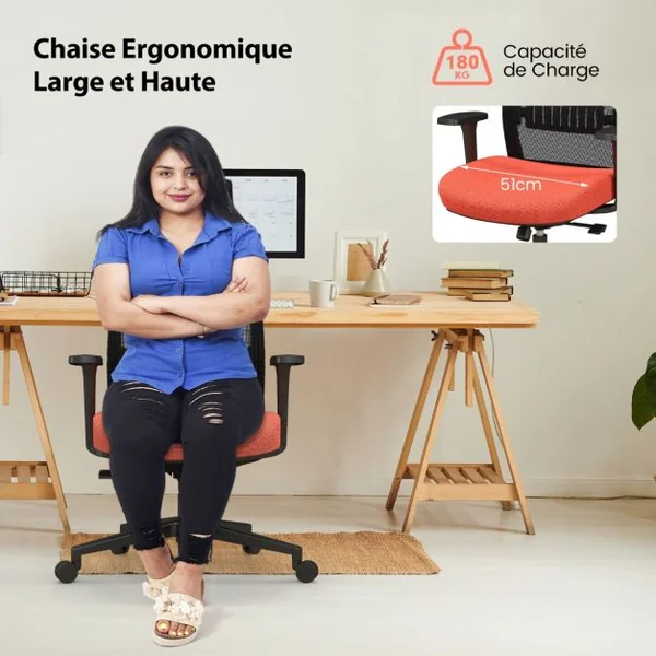 Chaise de Bureau Ergonomique Réglable en Hauteur Noir Orange