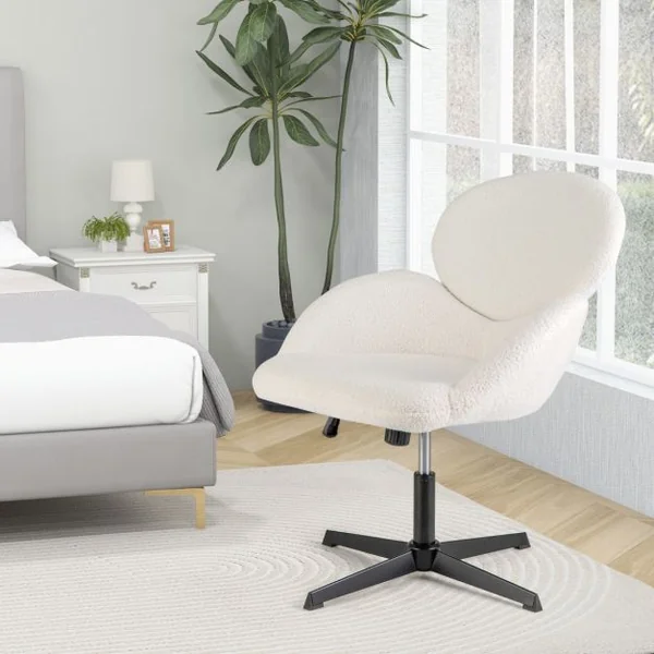 Chaise de Bureau Fixe Chaise Pivotante Hauteur Réglable et Fonction à Bascule Base en Métal Robuste Siège Large Ergonomique Blanc
