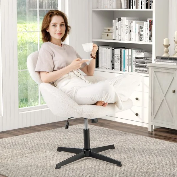 Chaise de Bureau Fixe Chaise Pivotante Hauteur Réglable et Fonction à Bascule Base en Métal Robuste Siège Large Ergonomique Blanc