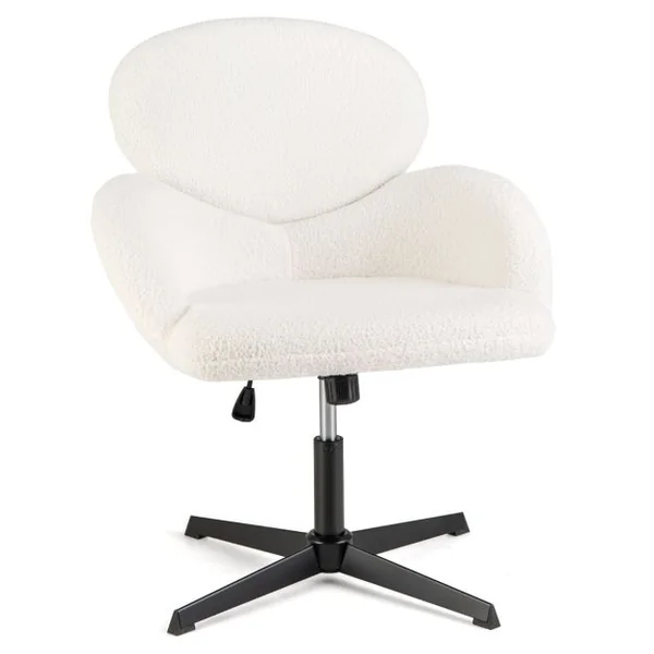 Chaise de Bureau Fixe Chaise Pivotante Hauteur Réglable et Fonction à Bascule Base en Métal Robuste Siège Large Ergonomique Blanc