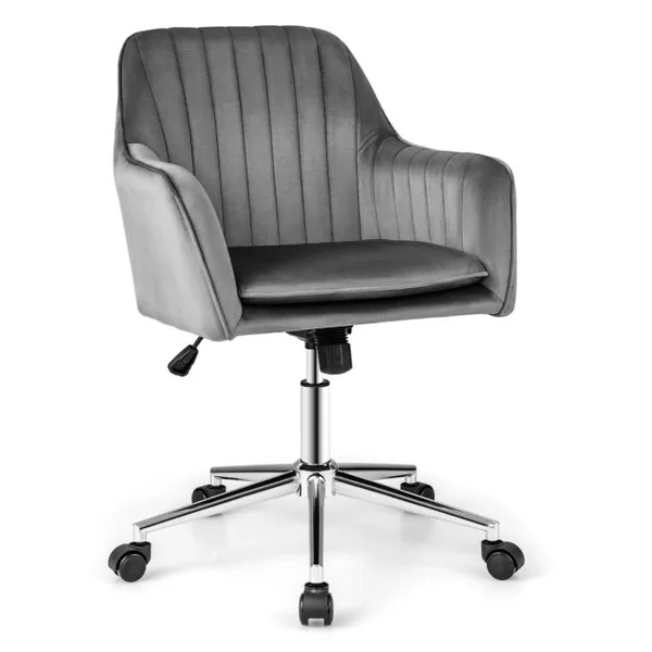 Chaise de Bureau Moderne en Velours Hollandais Pivotante Réglable en Hauteur 5 Roulettes Dossier et Accoudoirs Ergonomiques Gris