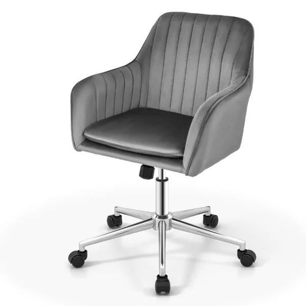 Chaise de Bureau Moderne en Velours Hollandais Pivotante Réglable en Hauteur 5 Roulettes Dossier et Accoudoirs Ergonomiques Gris