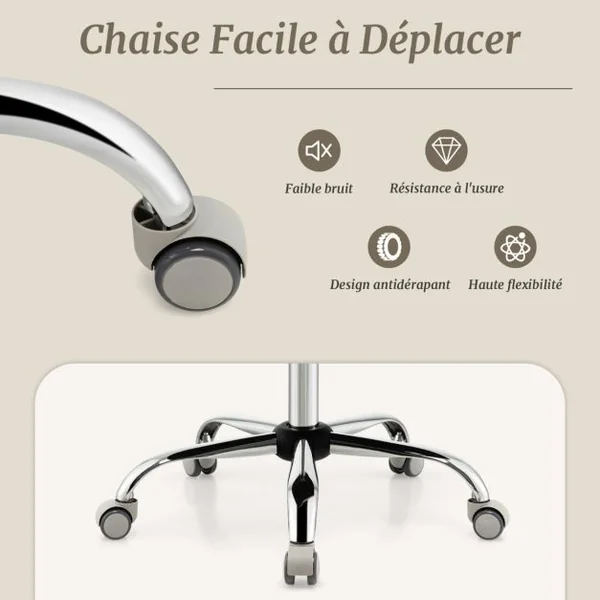 Chaise de Bureau Pivotable à 360° avec Roulettes et Dossier Capitonné en Tissu Interlock Girs