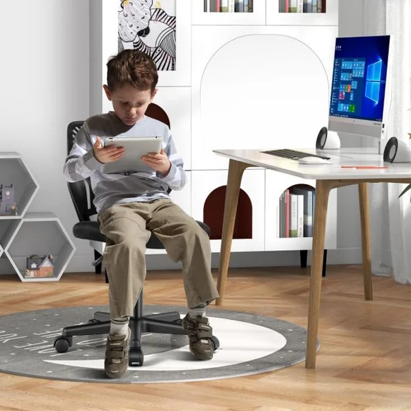 Chaise de Bureau Pivotante Enfants avec Hauteur Réglable 77-89cm Siège à Roulettes avec Dossier Ergonomique & Base à 5 Étoiles Charge 150kg Bleu/Gris/Noir/Rose