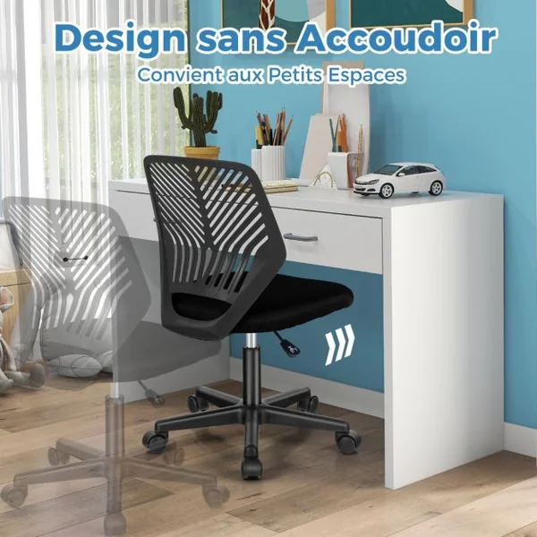 Chaise de Bureau Pivotante Enfants avec Hauteur Réglable 77-89cm Siège à Roulettes avec Dossier Ergonomique & Base à 5 Étoiles Charge 150kg Bleu/Gris/Noir/Rose