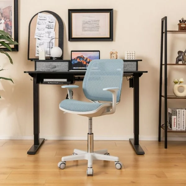 Chaise de Bureau Pivotante Enfants avec Hauteur Réglable 80-92cm Siège à Roulettes Enfants avec Dossier & Accoudoirs Ergonomique pour 6-15 Ans Bleu/Rose/Violet/Gris