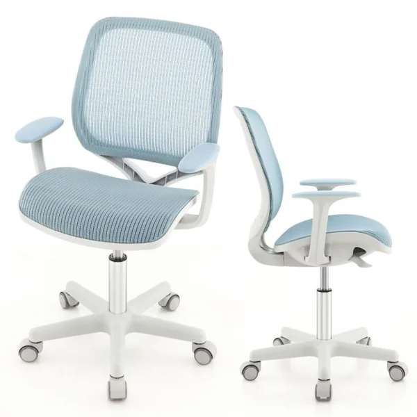 Chaise de Bureau Pivotante Enfants avec Hauteur Réglable 80-92cm Siège à Roulettes Enfants avec Dossier & Accoudoirs Ergonomique pour 6-15 Ans Bleu/Rose/Violet/Gris