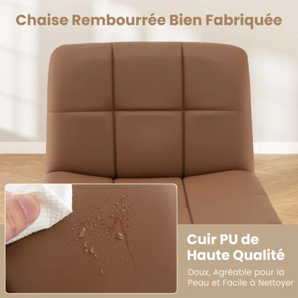 Chaise de Bureau Rembourrée en Cuir PU avec Siège Surdimensionné en Forme de ‘U’ Chaise Pivotante Réglable en Hauteur Sans Roulettes Beige/Marron