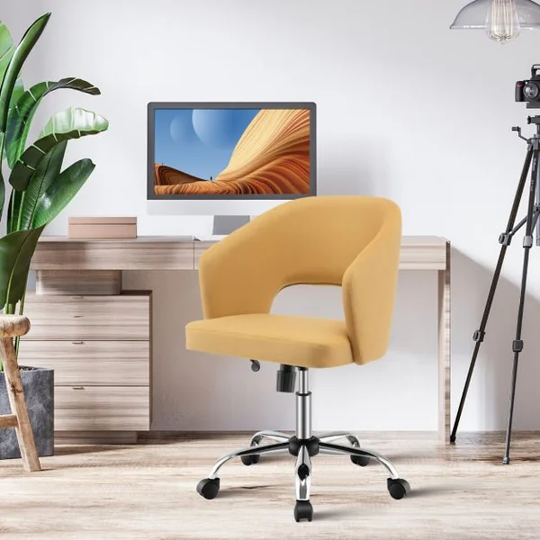 Chaise de Bureau Réglable en Hauteur Fauteuil de Bureau Base en Métal Pivotante à Dossier Moyen Jaune