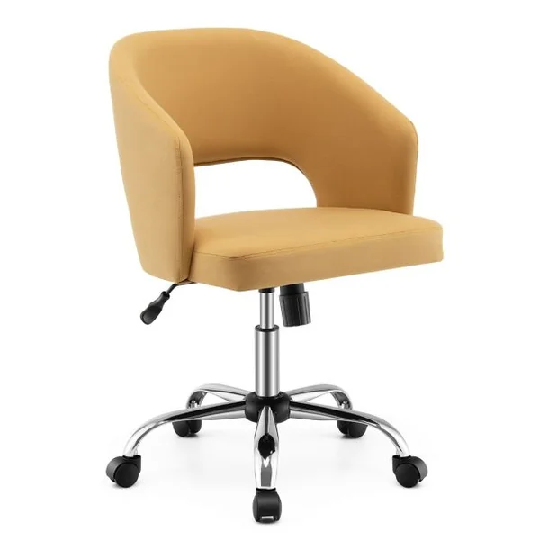 Chaise de Bureau Réglable en Hauteur Fauteuil de Bureau Base en Métal Pivotante à Dossier Moyen Jaune