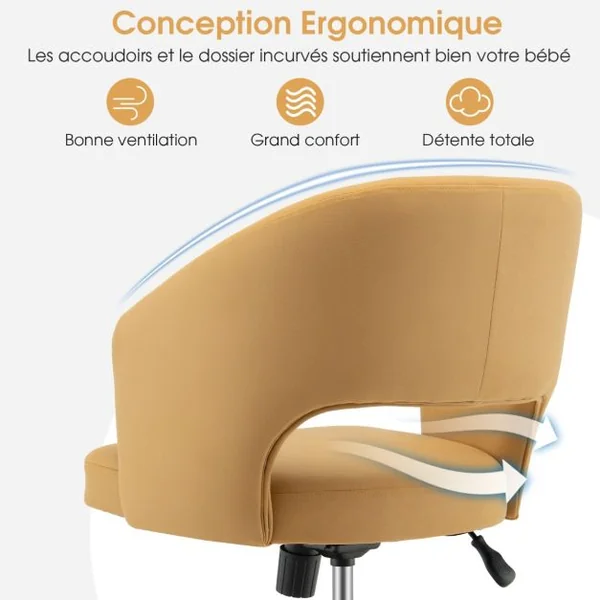 Chaise de Bureau Réglable en Hauteur Fauteuil de Bureau Base en Métal Pivotante à Dossier Moyen Jaune