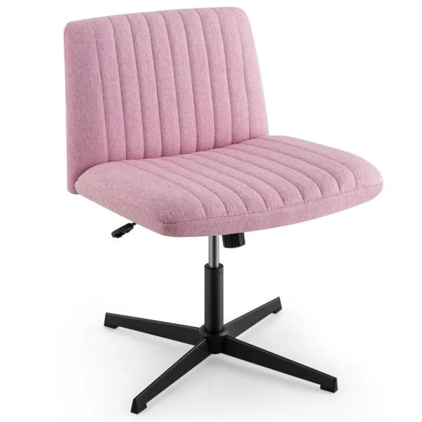 Chaise de Bureau sans Roulettes avec Siège Rembourré Large Bascule à 120° Hauteur Réglable Sans Accoudoirs Rose/Beige/Gris