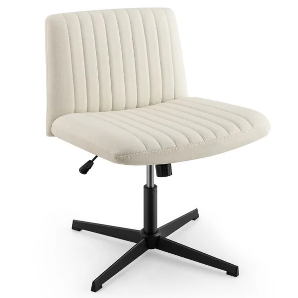 Chaise de Bureau sans Roulettes avec Siège Rembourré Large Bascule à 120° Hauteur Réglable Sans Accoudoirs Rose/Beige/Gris
