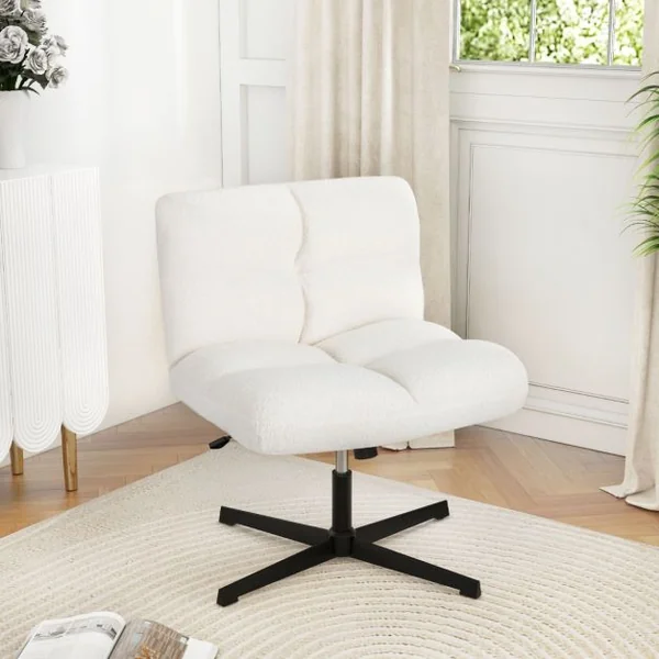 Chaise de Bureau à Pieds Croisés Sans Accoudoirs Polaire Imitation Agneau Hauteur Réglable Siège Large Chaise de Poids de 160 Kg Café/Gris/Blanc