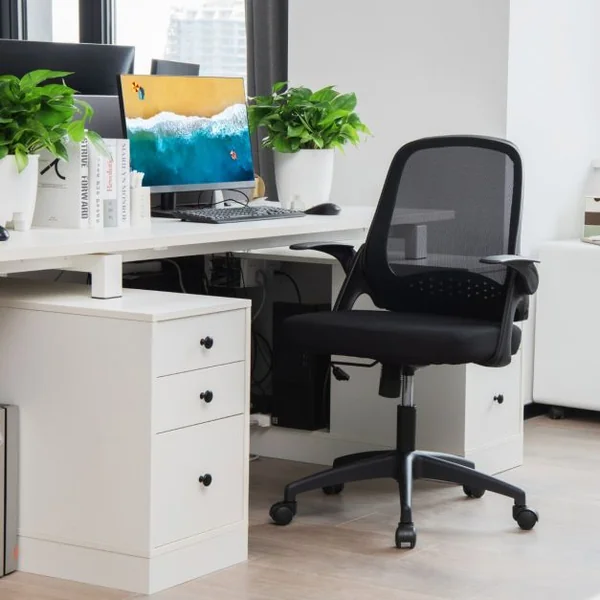 Chaise de Bureau à Roulettes Pivotante Bascule en Maille avec Soutien Lombaire Hauteur d'Assise Réglable 45 - 55 CM Noir