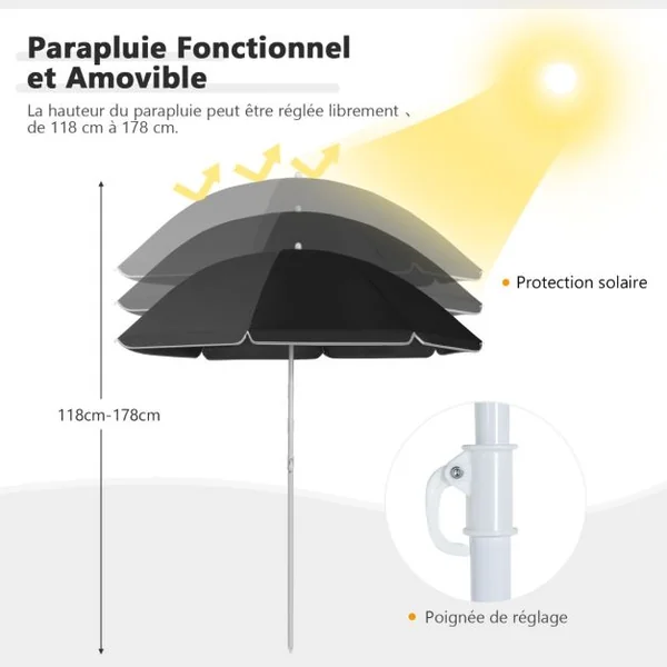 Chaise de Camping Pliante 2 Places avec Poche Isotherme Porte-gobelet Parasol Accoudoirs Portable 113 KG 7 Couleurs au Choix