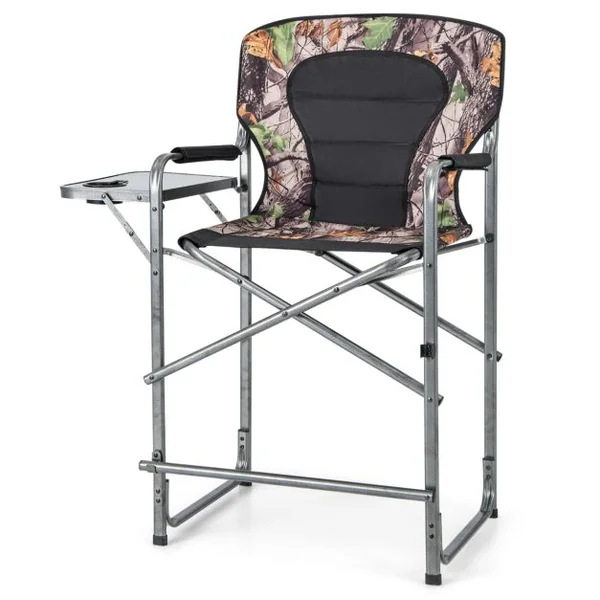 Chaise de Camping Pliante avec Table Latérale Amovible Charge 150KG Chaise de Pêche avec Porte-gobelet pour Chasse Randonnée
