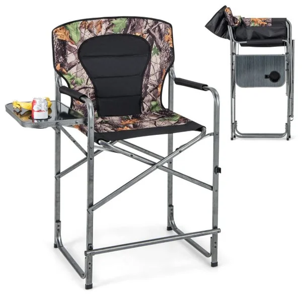 Chaise de Camping Pliante avec Table Latérale Amovible Charge 150KG Chaise de Pêche avec Porte-gobelet pour Chasse Randonnée