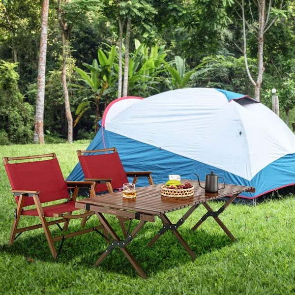 Chaise de Camping Pliante Charge 150KG avec Cadre en Bambou Massif Chaise Pliante d'Extérieur avec Accoudoirs Hauteur d’Assise 34CM