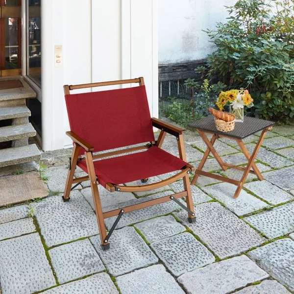 Chaise de Camping Pliante Charge 150KG avec Cadre en Bambou Massif Chaise Pliante d'Extérieur avec Accoudoirs Hauteur d’Assise 34CM