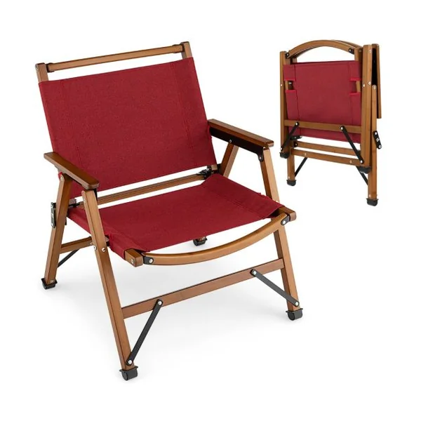 Chaise de Camping Pliante Charge 150KG avec Cadre en Bambou Massif Chaise Pliante d'Extérieur avec Accoudoirs Hauteur d’Assise 34CM