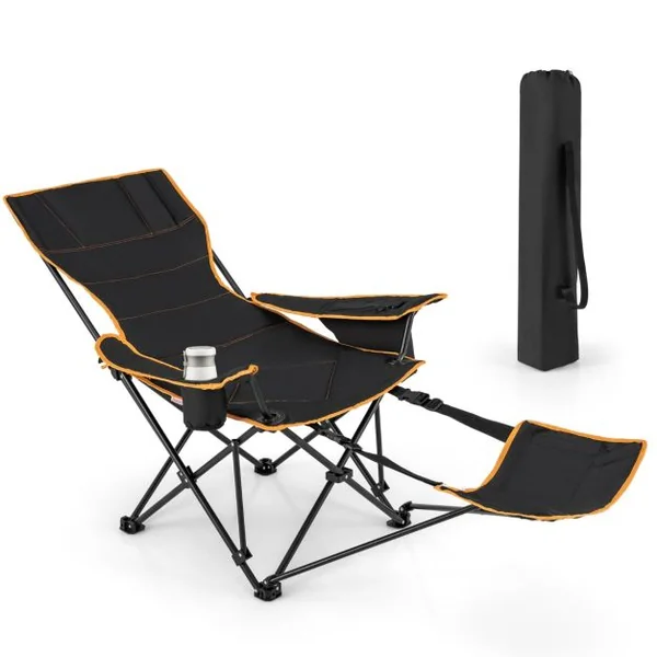 Chaise de Camping Pliante Portable Chaise de Pêche Inclinable 2-en-1 avec Repose-Pieds Amovible Dossier Réglable Sur 2 Positions Noir