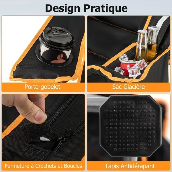 Chaise de Camping Pliante Portable Chaise de Pêche Inclinable 2-en-1 avec Repose-Pieds Amovible Dossier Réglable Sur 2 Positions Noir