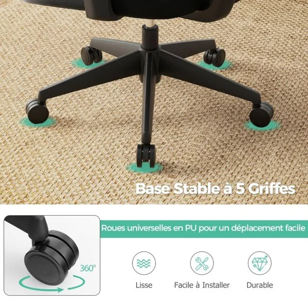 Chaise de Direction Chaise de Bureau Ergonomique et Réglable en Hauteur Dossier en Maille Respirante Support Lombaire Appui-tête et Accoudoirs Noir