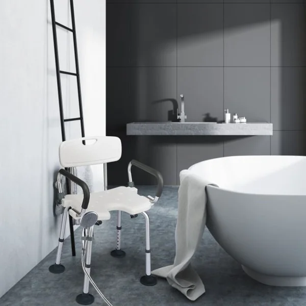 Chaise de Douche avec Accoudoir Hauteur Ajustable Cadre en Aluminium Dossier Amovible Noir