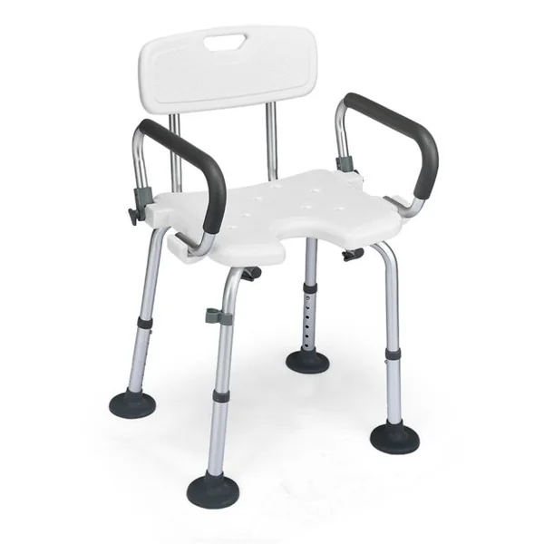 Chaise de Douche avec Accoudoir Hauteur Ajustable Cadre en Aluminium Dossier Amovible Noir