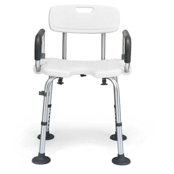 Chaise de Douche avec Accoudoir Hauteur Ajustable Cadre en Aluminium Dossier Amovible Noir