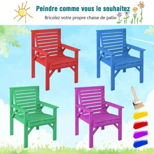 Chaise de Jardin en Bois de Sapin Baumier avec Dossier Incliné et Accoudoirs Capacité 150 kg pour Jardin Cour Arrière