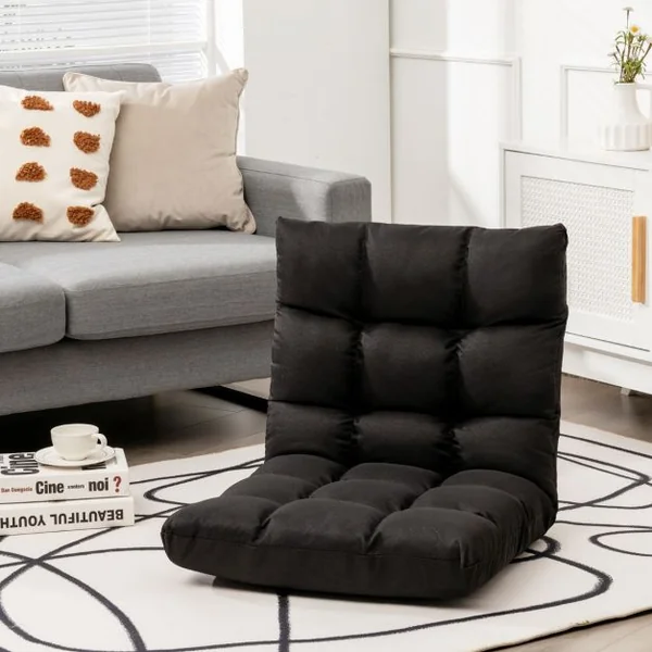 Chaise de Jeu en Velours avec Dossier Réglable à 14 Positions Rembourrage en Éponge Épaisse Chaise Longue Moelleuse Noir