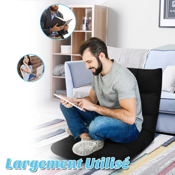 Chaise de Jeu en Velours avec Dossier Réglable à 14 Positions Rembourrage en Éponge Épaisse Chaise Longue Moelleuse Noir