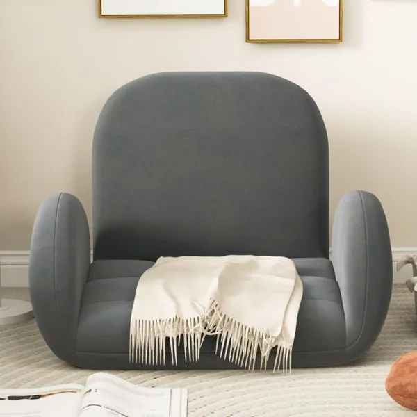 Chaise de Jeu Pliable Au Sol pour Adultes Fauteuil de Relaxation avec Dossier et Accoudoirs Réglables Fauteuil de Salon Inclinable Gris