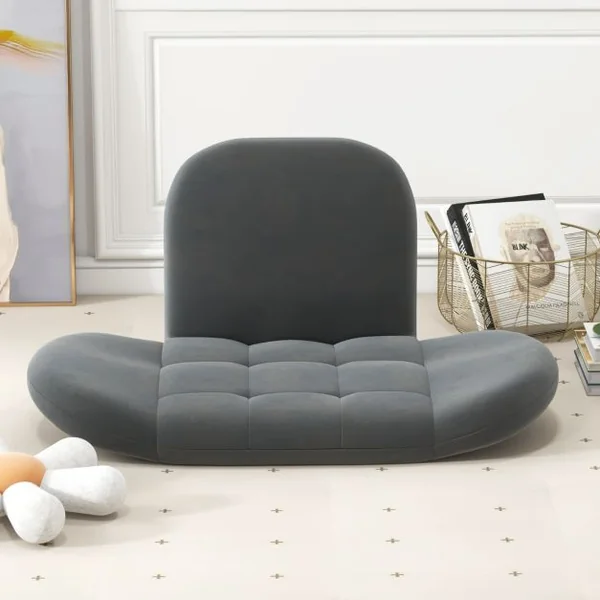 Chaise de Jeu Pliable Au Sol pour Adultes Fauteuil de Relaxation avec Dossier et Accoudoirs Réglables Fauteuil de Salon Inclinable Gris