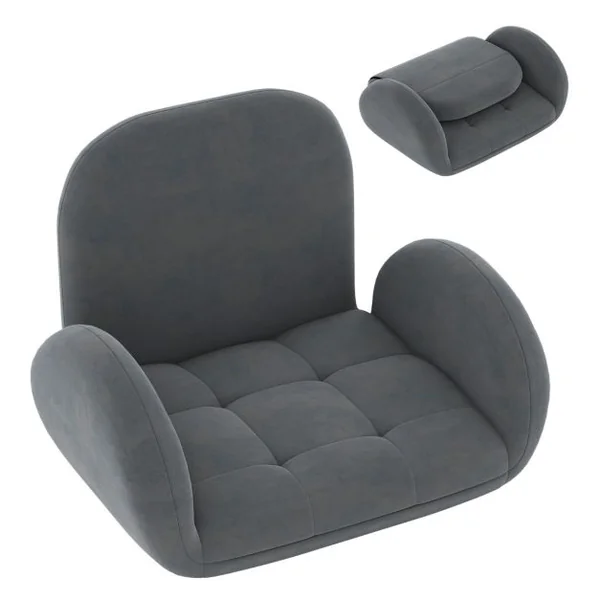Chaise de Jeu Pliable Au Sol pour Adultes Fauteuil de Relaxation avec Dossier et Accoudoirs Réglables Fauteuil de Salon Inclinable Gris