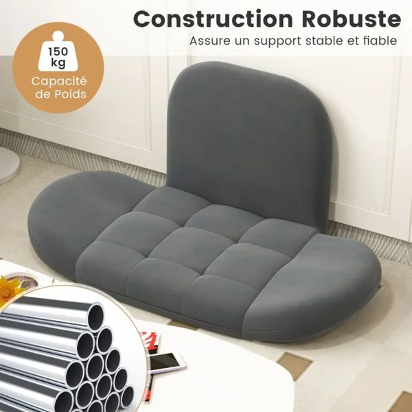 Chaise de Jeu Pliable Au Sol pour Adultes Fauteuil de Relaxation avec Dossier et Accoudoirs Réglables Fauteuil de Salon Inclinable Gris