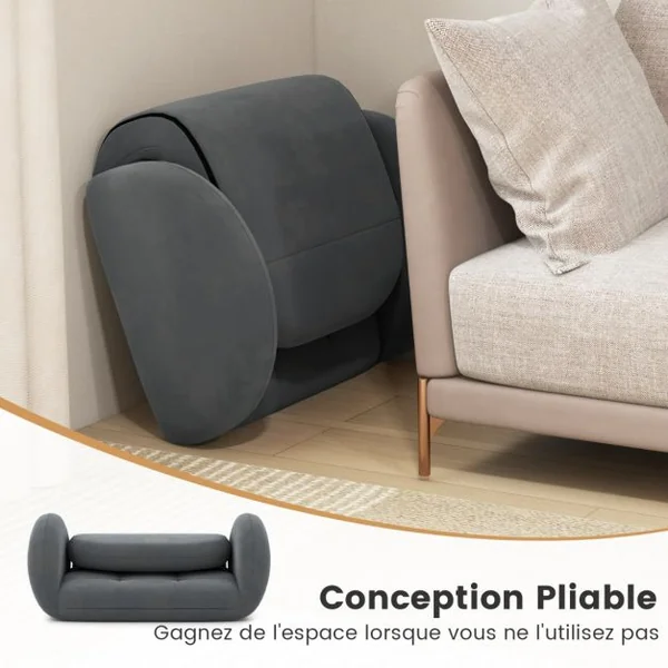 Chaise de Jeu Pliable Au Sol pour Adultes Fauteuil de Relaxation avec Dossier et Accoudoirs Réglables Fauteuil de Salon Inclinable Gris